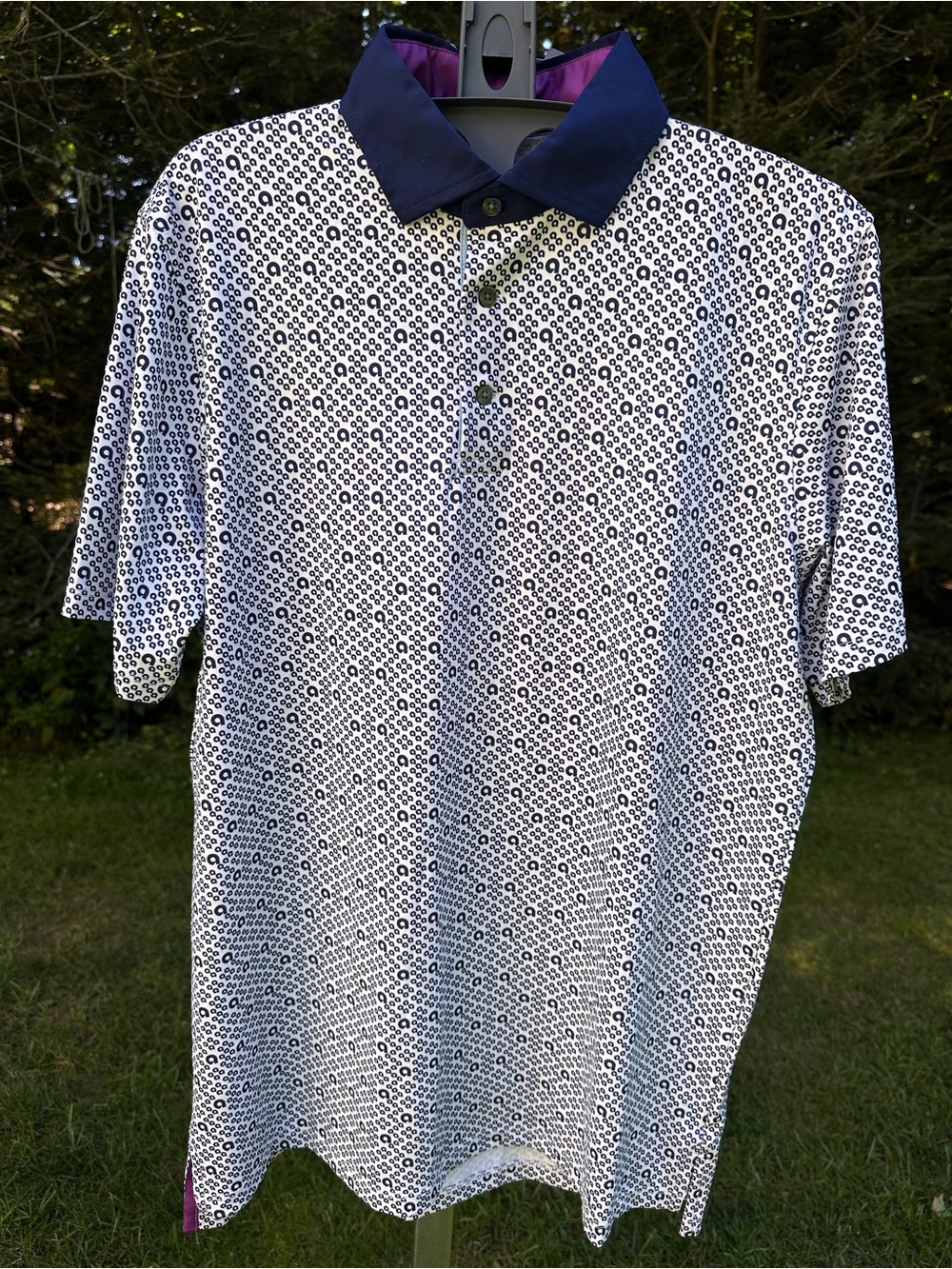 Greyson G Squared Polo Men’s Medium Arctic White Navy Golf Shirt